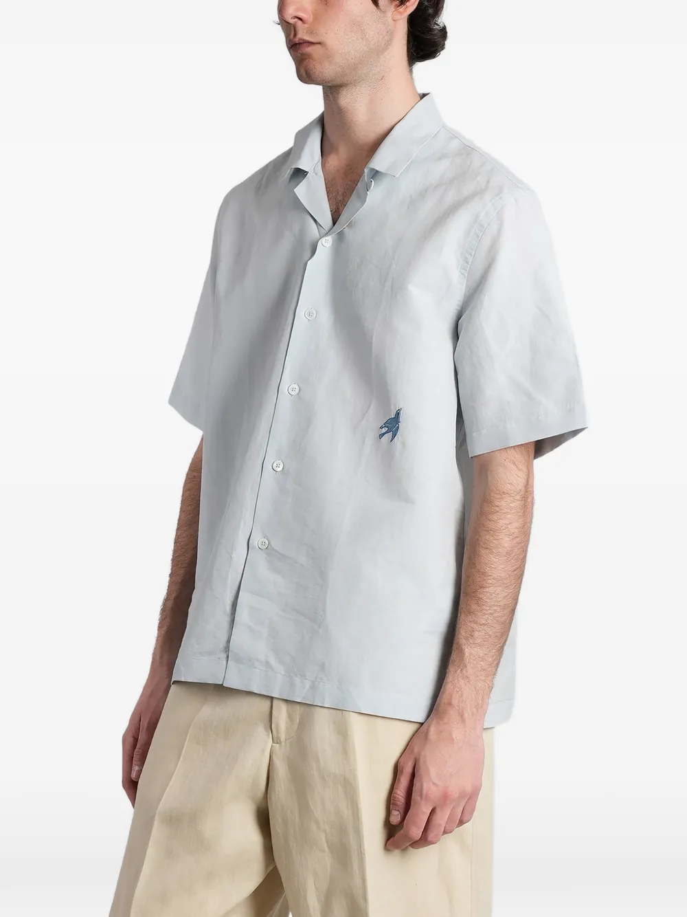 Paul Smith Overhemd met geborduurde vogel en korte mouwen Blauw
