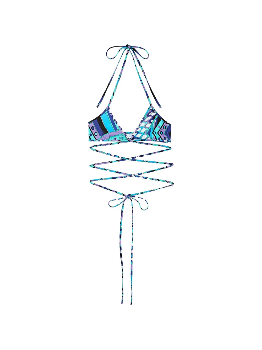 PUCCI Vivara-print wrap-around triangle bikini top - Blu