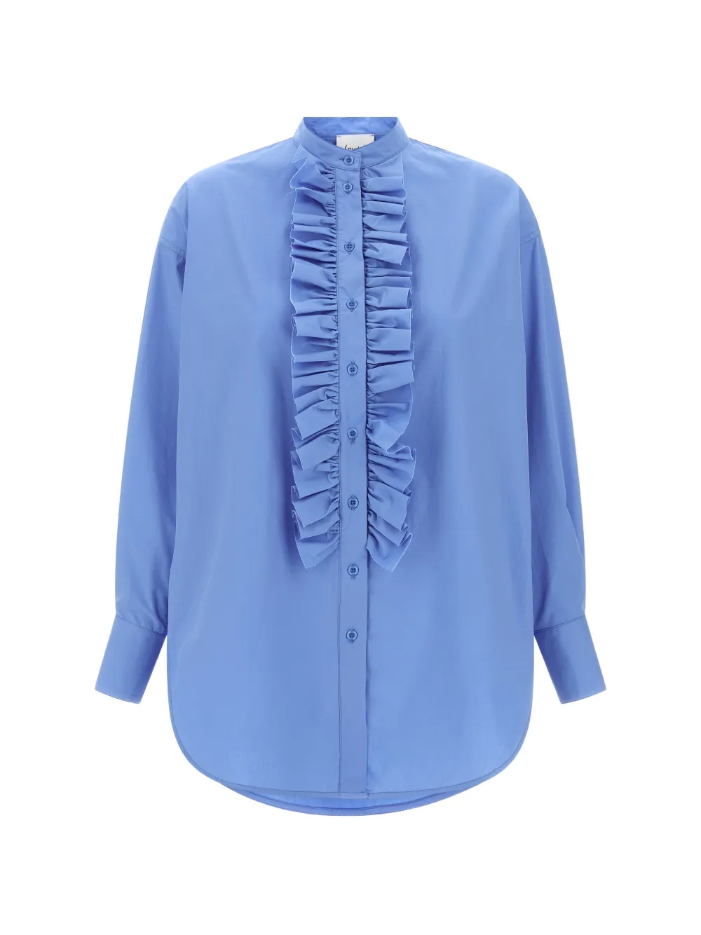 Nude mandarin-collar ruffled shirt - Blu