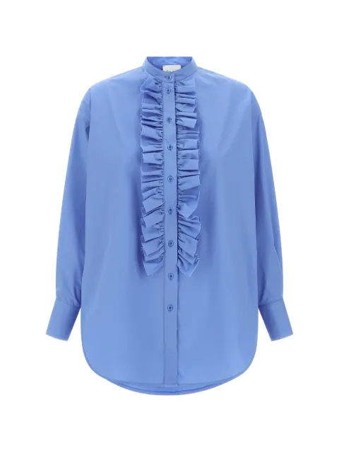 Nude mandarin-collar ruffled shirt