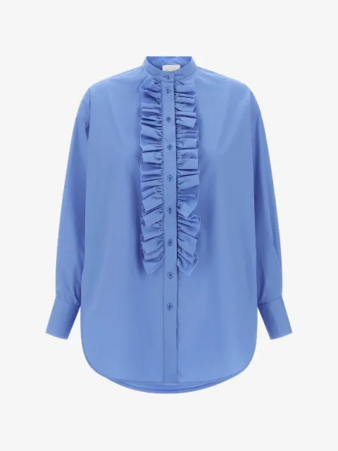 Nude ruffled-trim cotton shirt