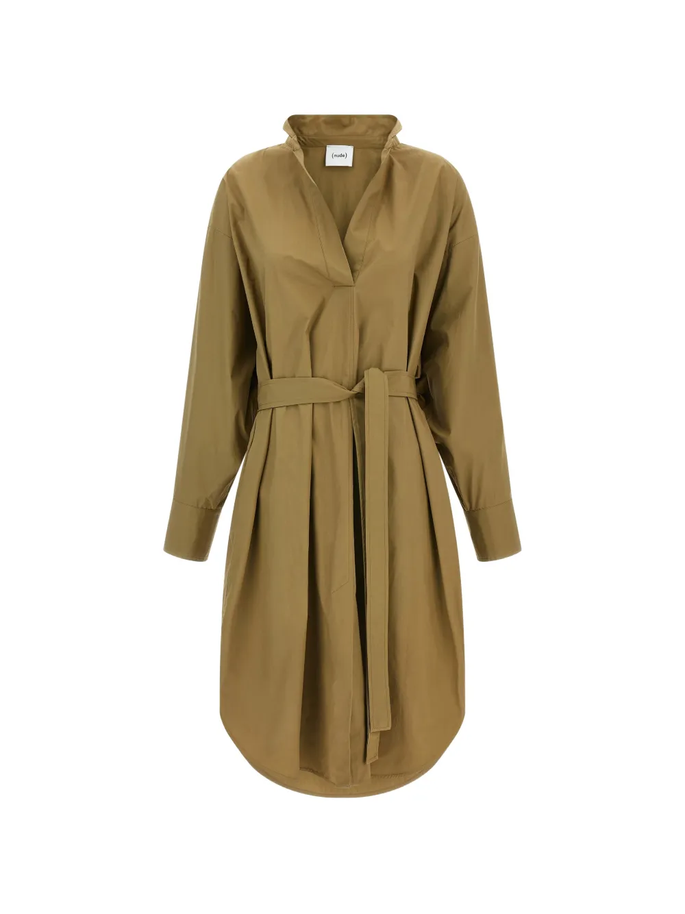 Nude open collar long sleeves dress - Marrone