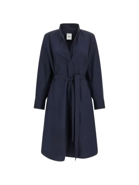 Nude open collar belted shirt dress