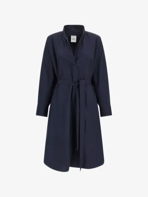 Nude open collar belted shirt dress