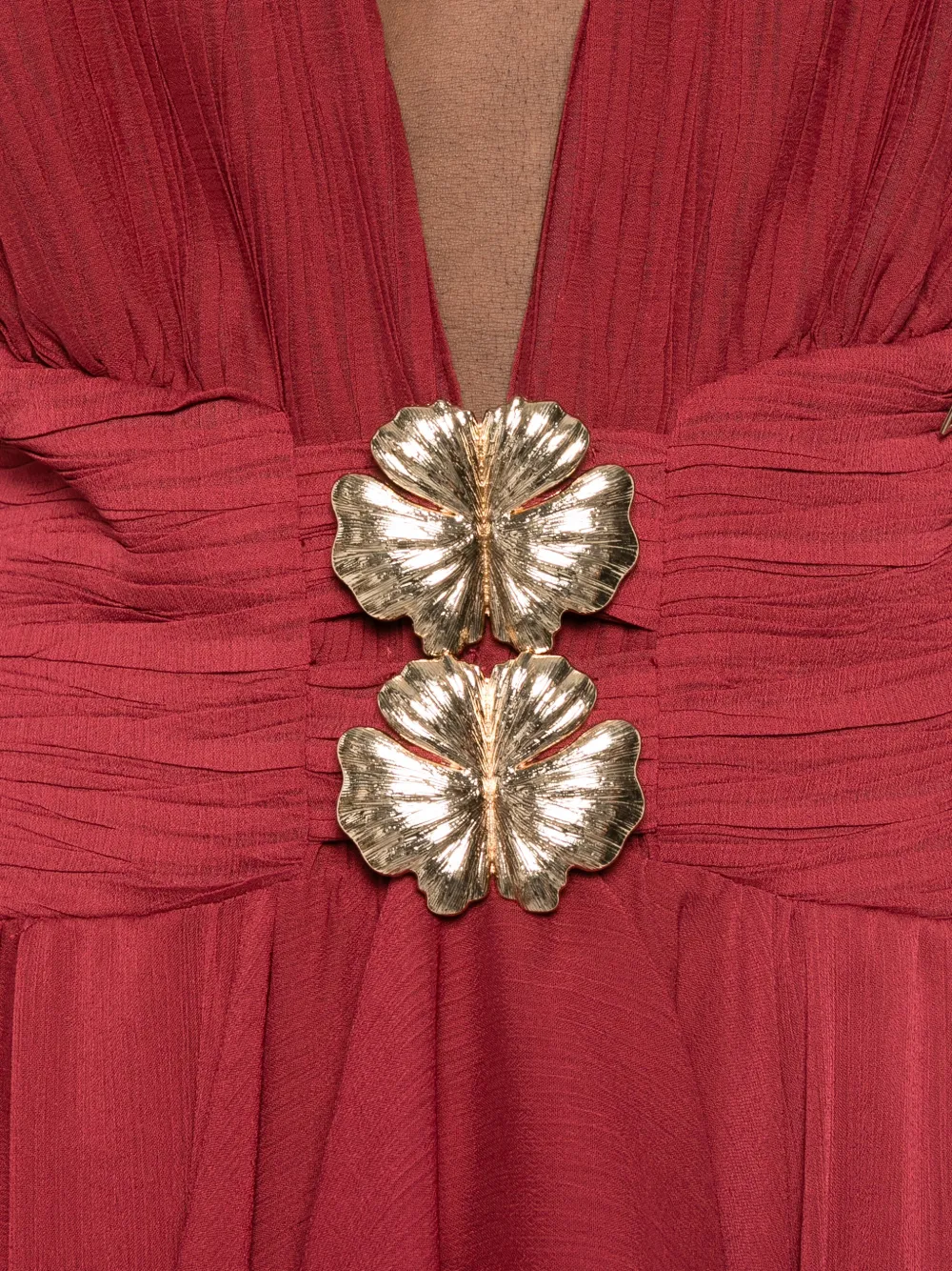 Babylone Paris Maxi-jurk verfraaid met bloemen en ruches Rood