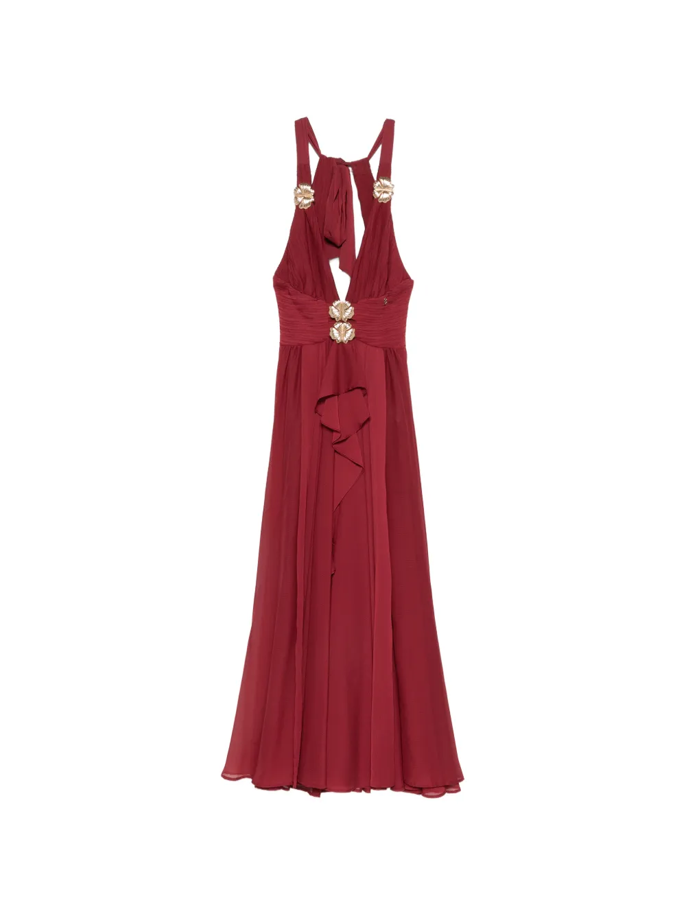 Babylone Paris flower-embellished ruffled maxi dress - Rosso