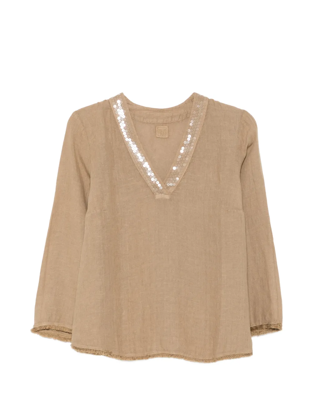 120% Lino V-neck blouse - Marrone
