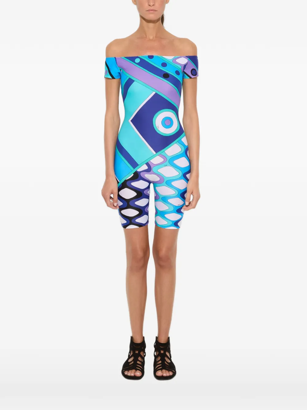 PUCCI Vivara Iride-print off-shoulder playsuit - Blu