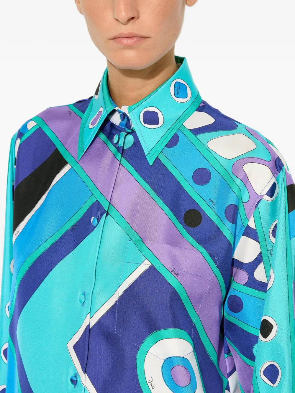 PUCCI Zijden blouse met Vivara-print Blauw