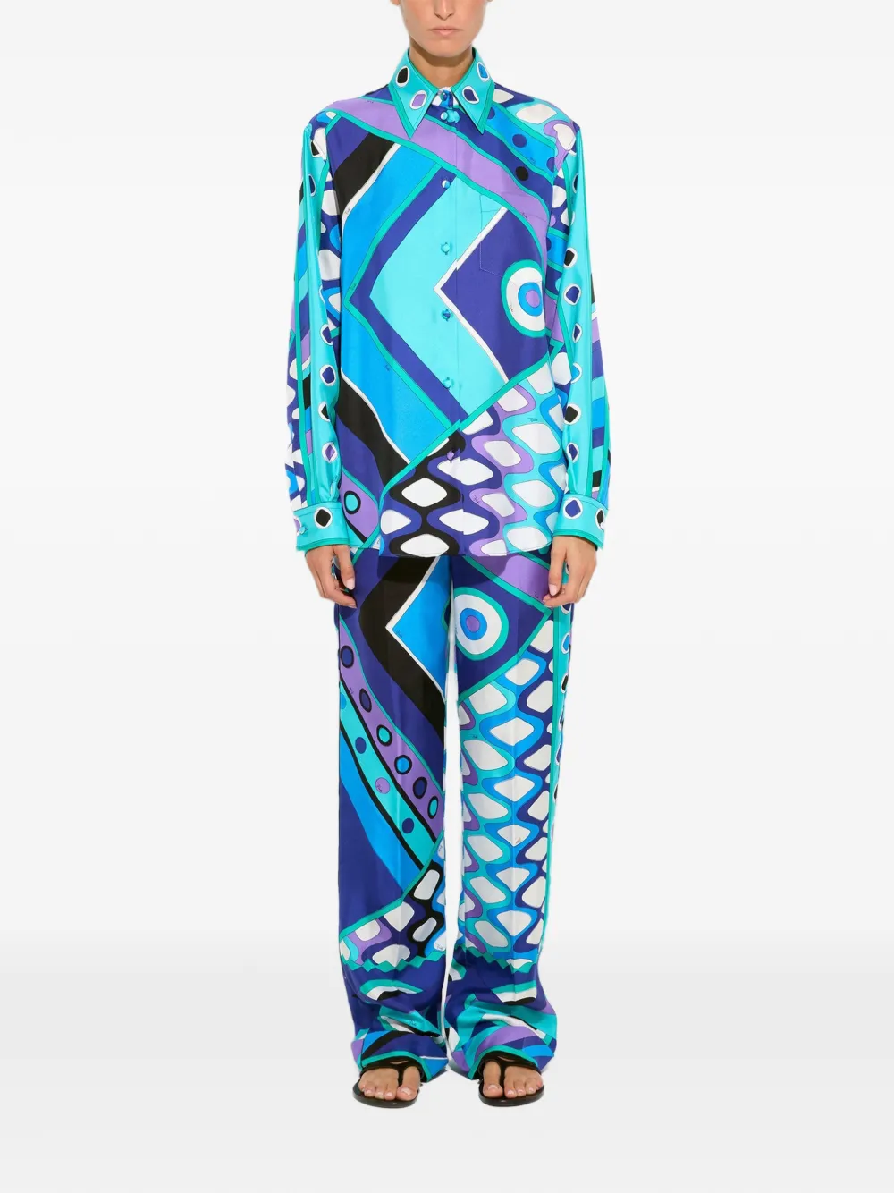 PUCCI Zijden blouse met Vivara-print Blauw