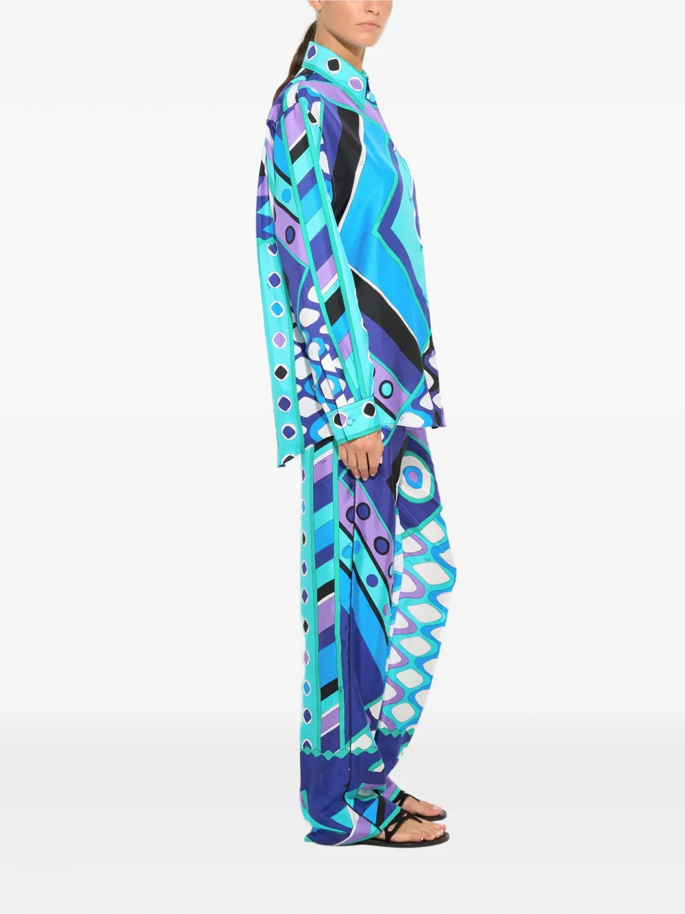 PUCCI Zijden blouse met Vivara-print Blauw