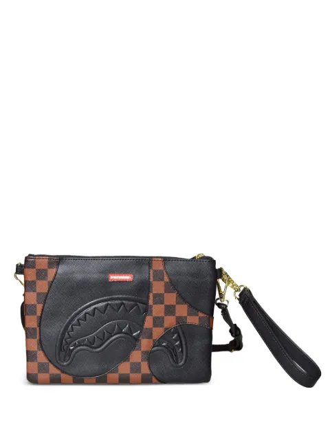 Sprayground checkered shark-mouth clutch bag