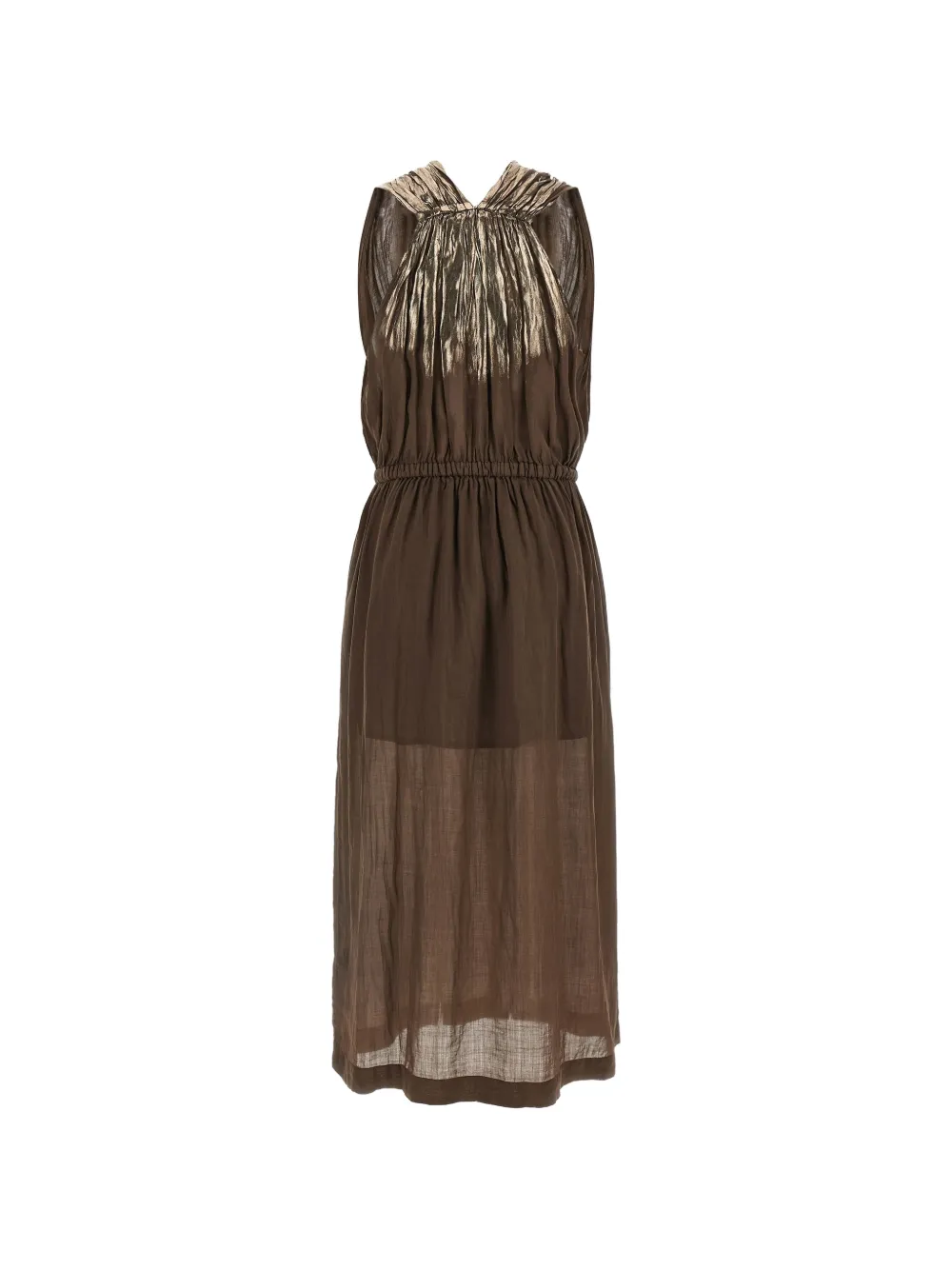  Nude Laminated Paint V-neck Dress - Brown 