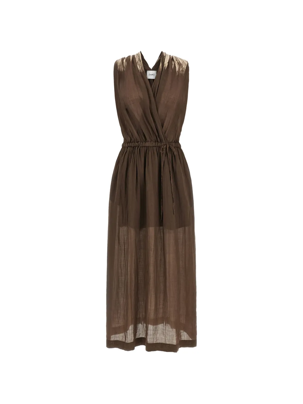 Nude laminated paint V-neck dress - Marrone