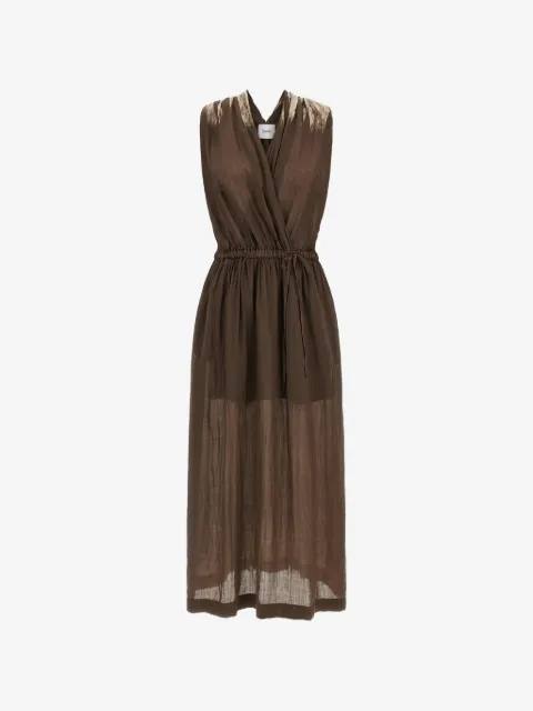 Nude laminated paint V-neck dress