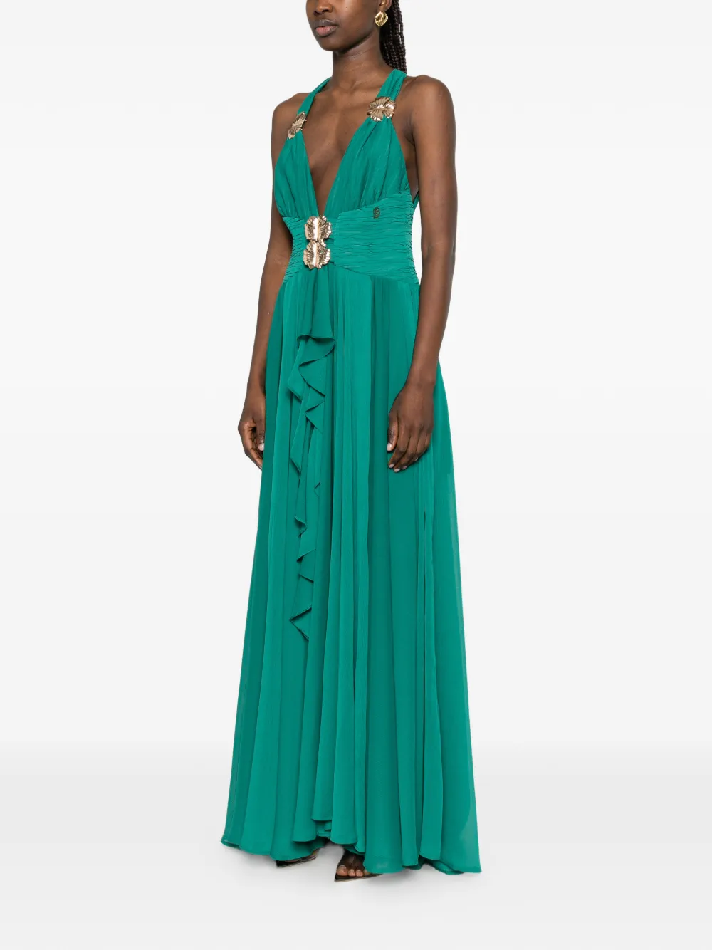Babylone Paris Maxi-jurk verfraaid met bloemen en ruches Groen