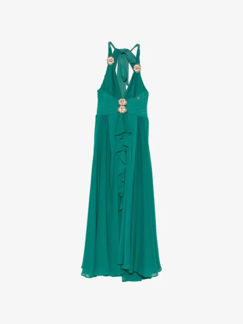 Babylone Paris flower-embellished ruffled maxi dress