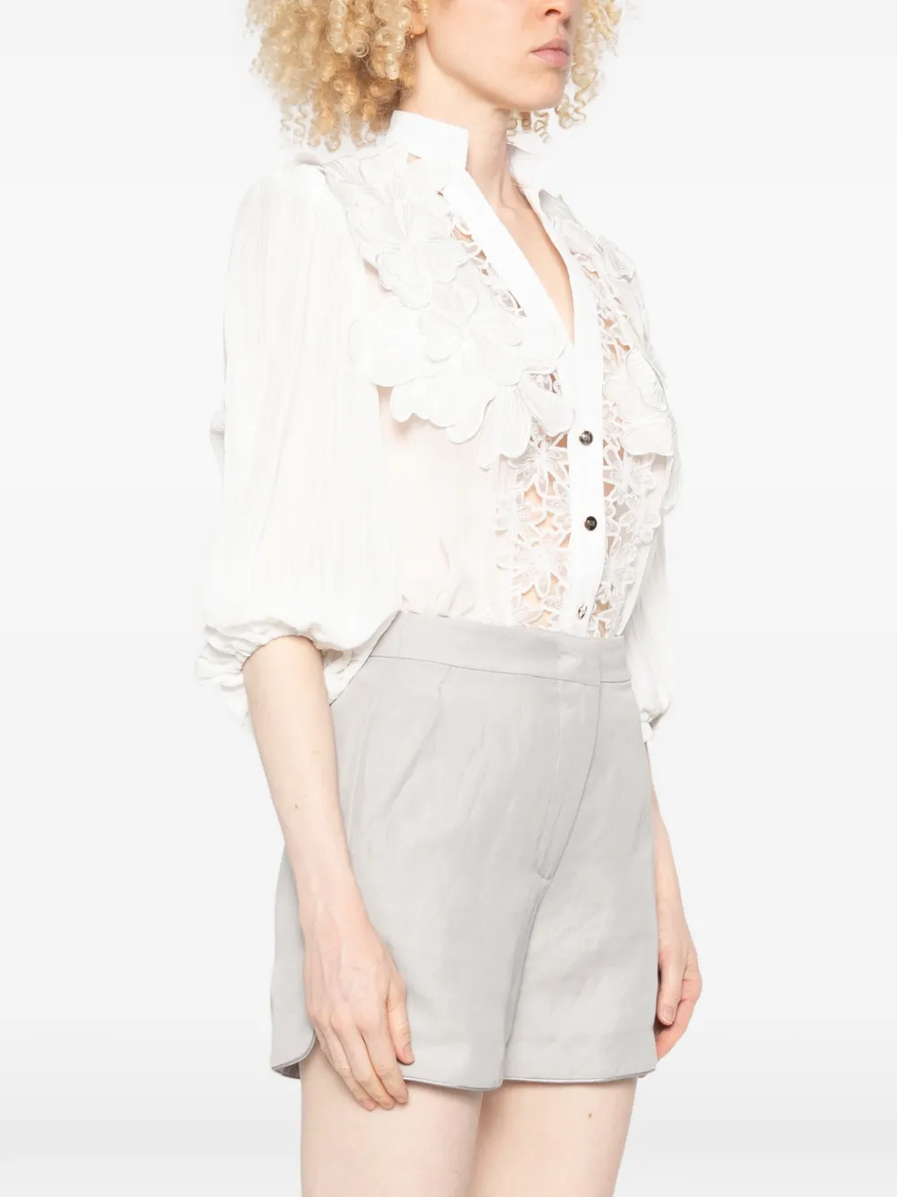 Babylone Paris Body met bloemen-applicatie en kanten afwerking Wit