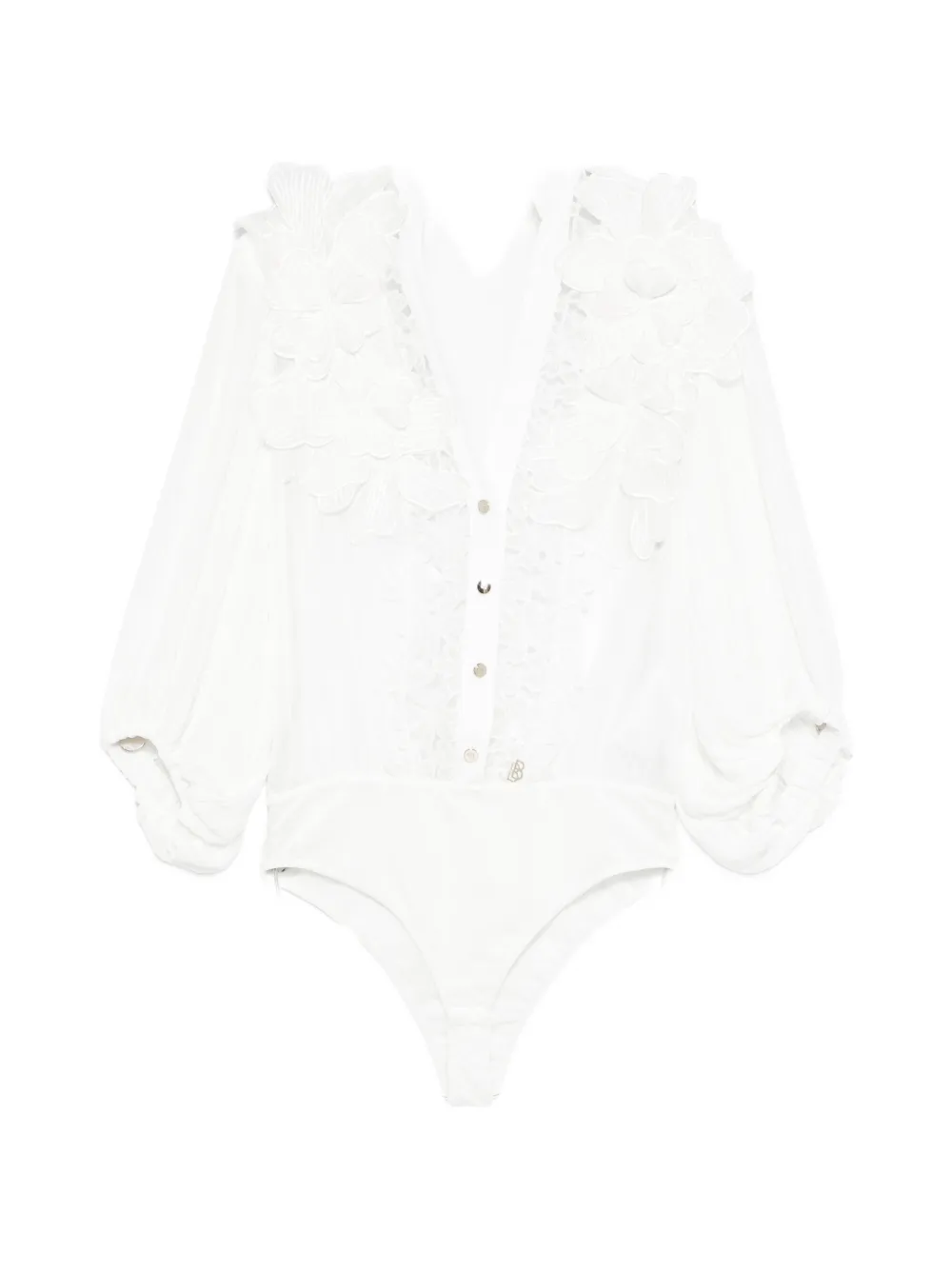 Babylone Paris Floral-appliqué Lace-trim Bodysuit In White