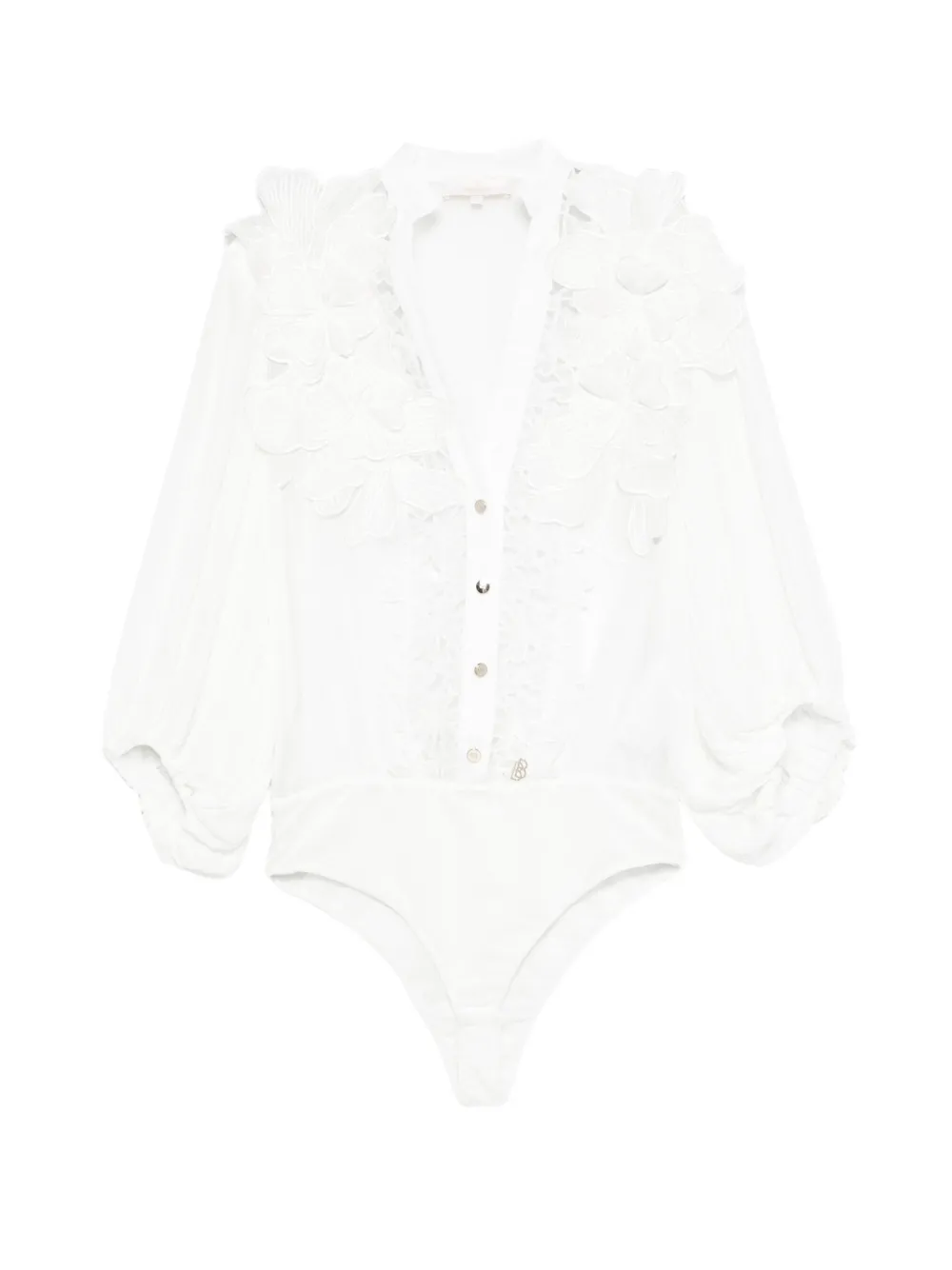 Babylone Paris floral-appliqué lace-trim bodysuit - White