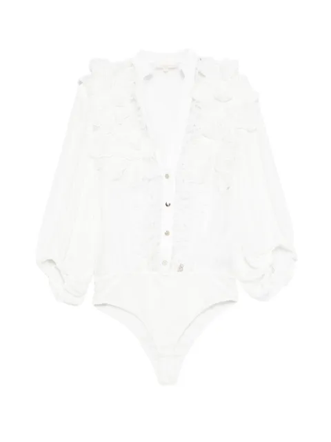 Babylone Paris floral-appliqué lace-trim bodysuit
