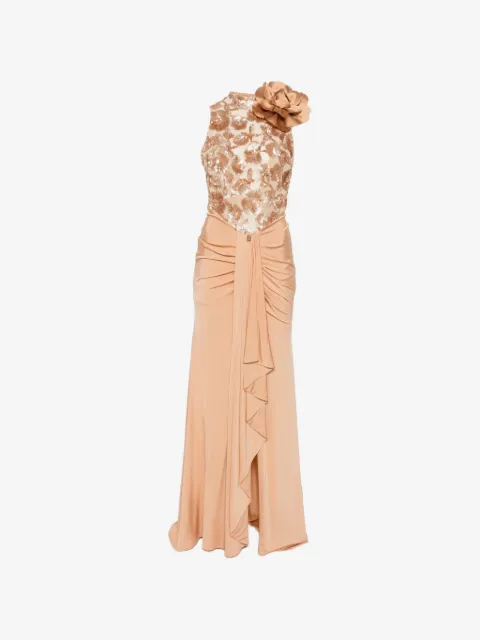 Babylone Paris sequin-embellished floral-appliqué maxi dress