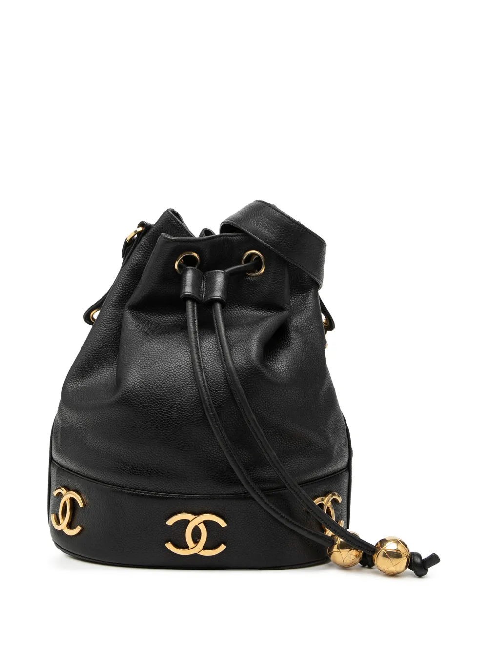 CHANEL Pre-Owned 1996-1997 Caviar Triple CC Drawstring bucket bag - Nero