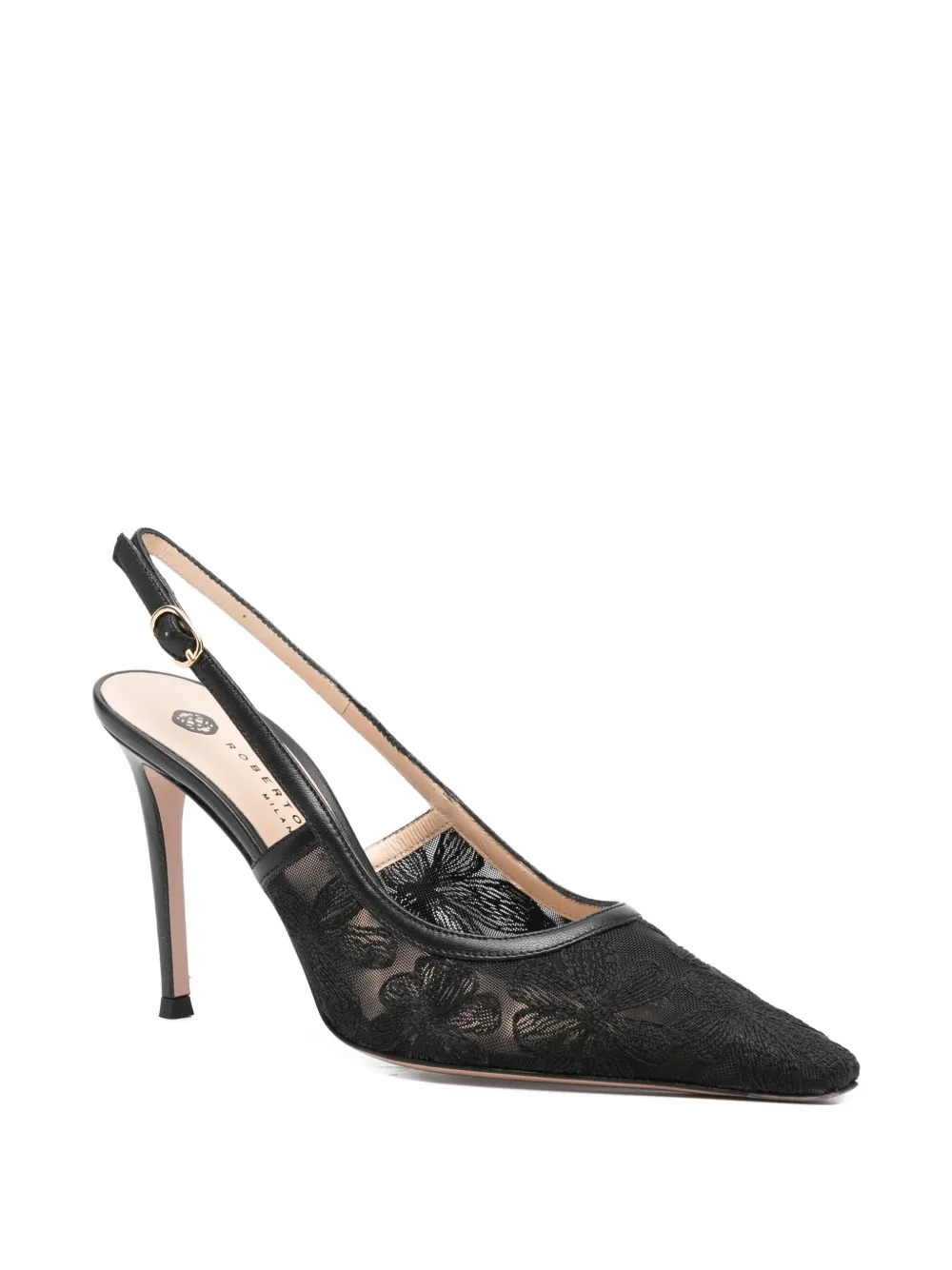 Roberto Festa Slingback pumps met bloemenkant Zwart