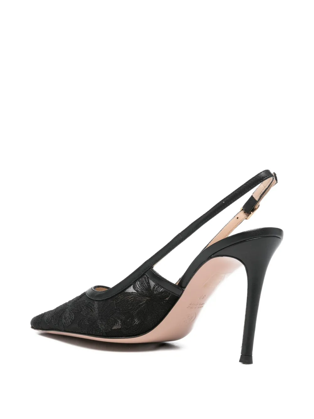 Roberto Festa Slingback pumps met bloemenkant Zwart