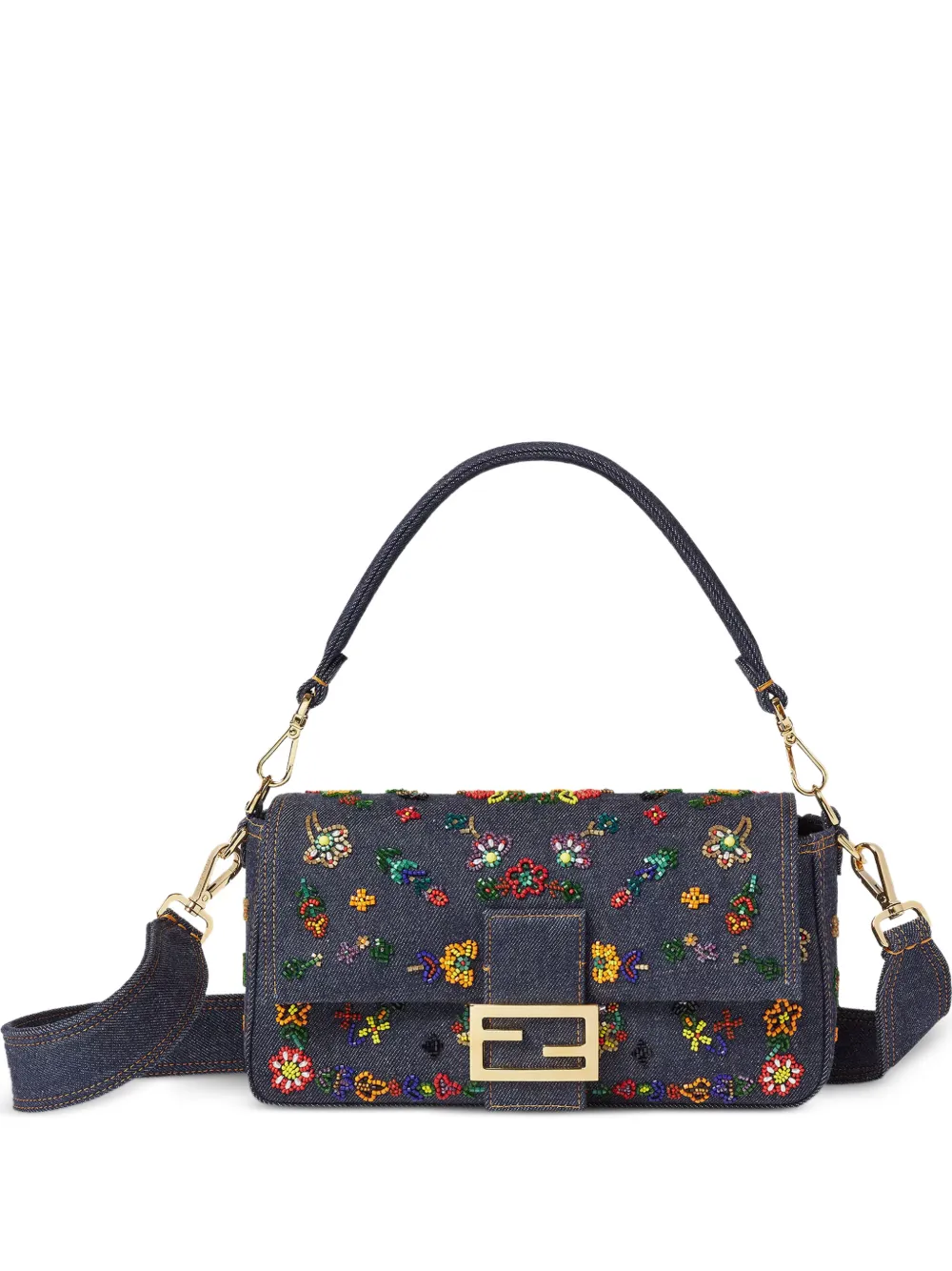 FENDI medium Baguette floral-motif shoulder bag - Blu
