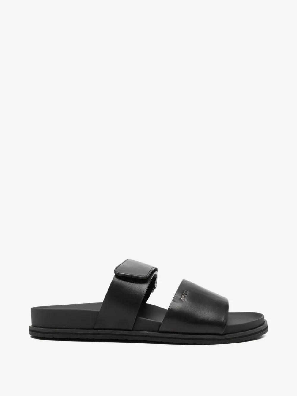 BOSS leather slides with riptape strap | Black | Image 1