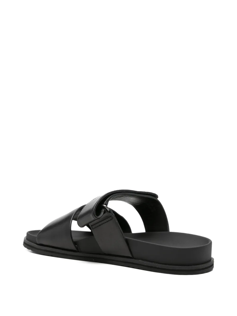 BOSS Leren sandalen met klittenband Zwart