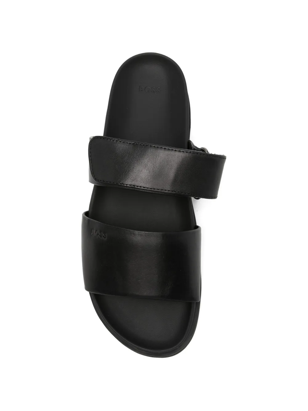 BOSS Leren sandalen met klittenband Zwart