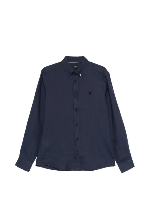 BOSS embroidered-logo linen shirt