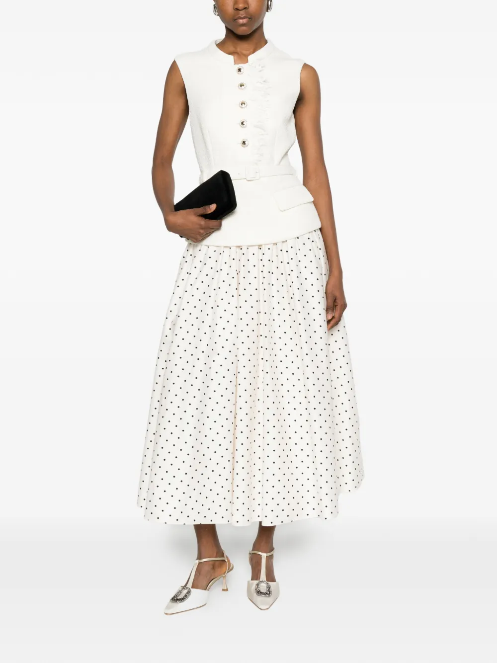 Self-Portrait Midi-jurk met stippen Beige