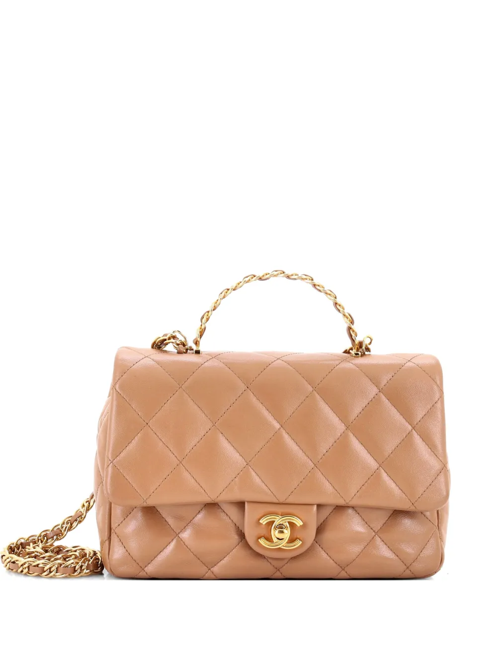CHANEL Pre-Owned Golden Links Top Handle Flap Bag Quilted Shiny Lambskin Medium shoulder bag - Toni neutri