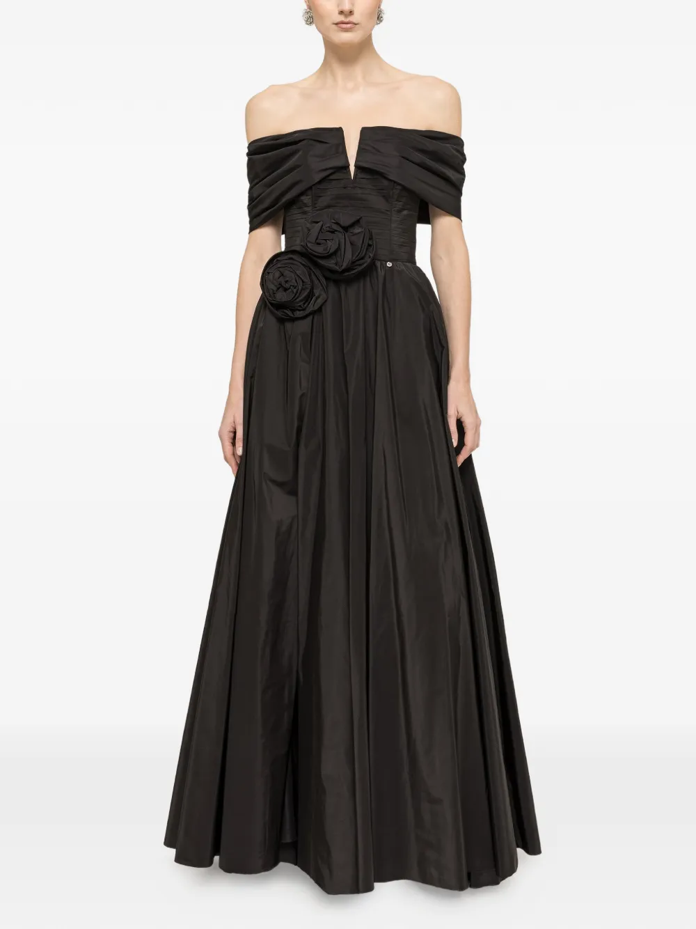 NISSA floral-applique maxi dress - Black