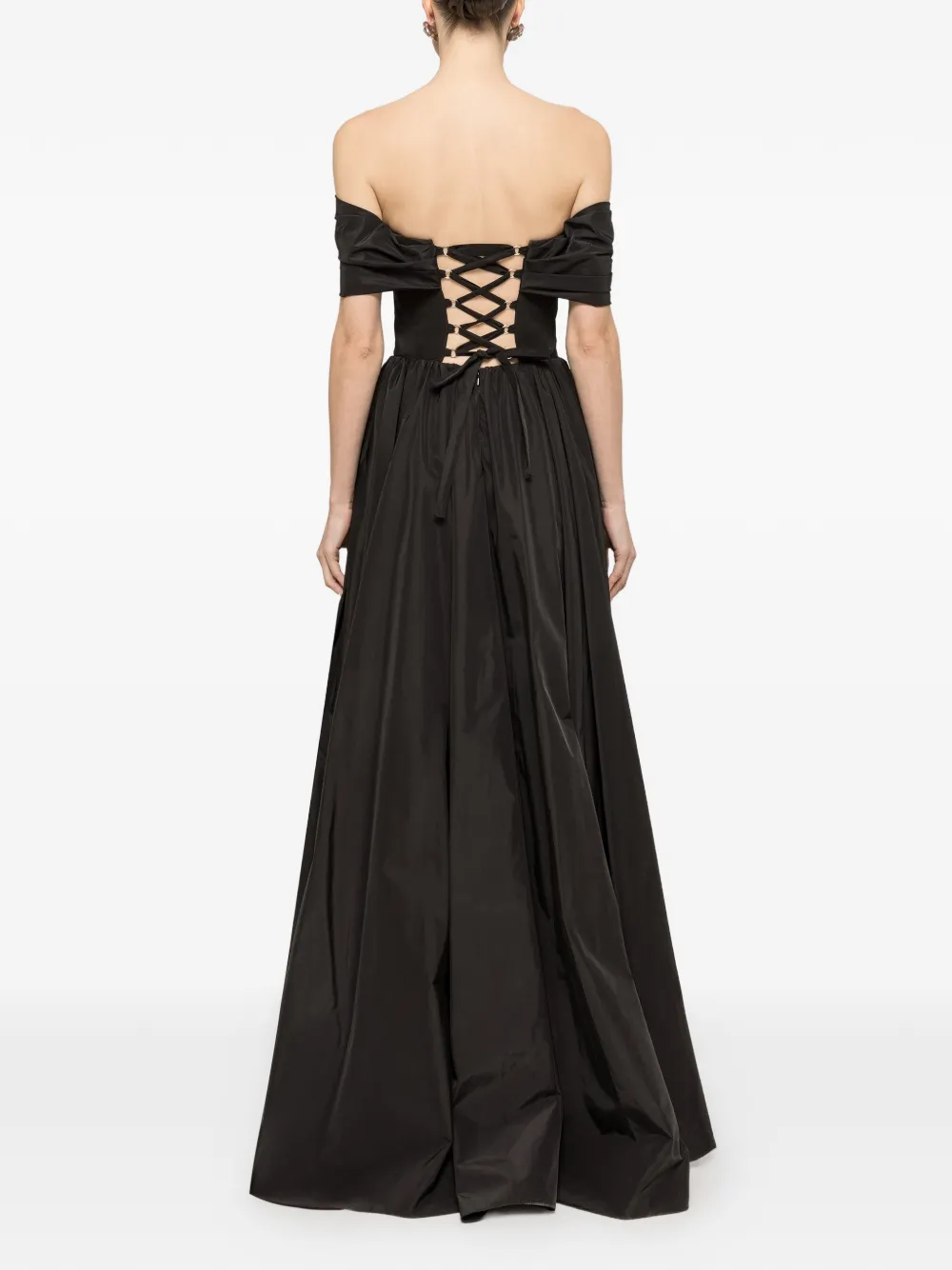 NISSA Taffeta maxi-jurk met bloemen-patch Zwart