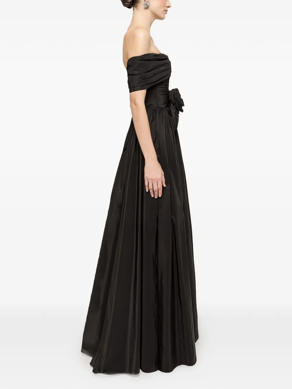 NISSA Taffeta maxi-jurk met bloemen-patch Zwart