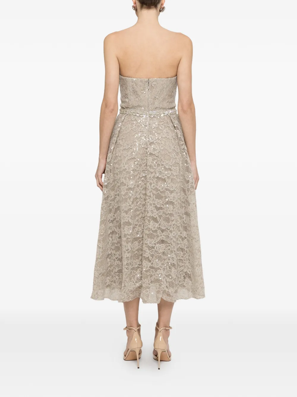 NISSA Midi-jurk met pailletten en kant Beige
