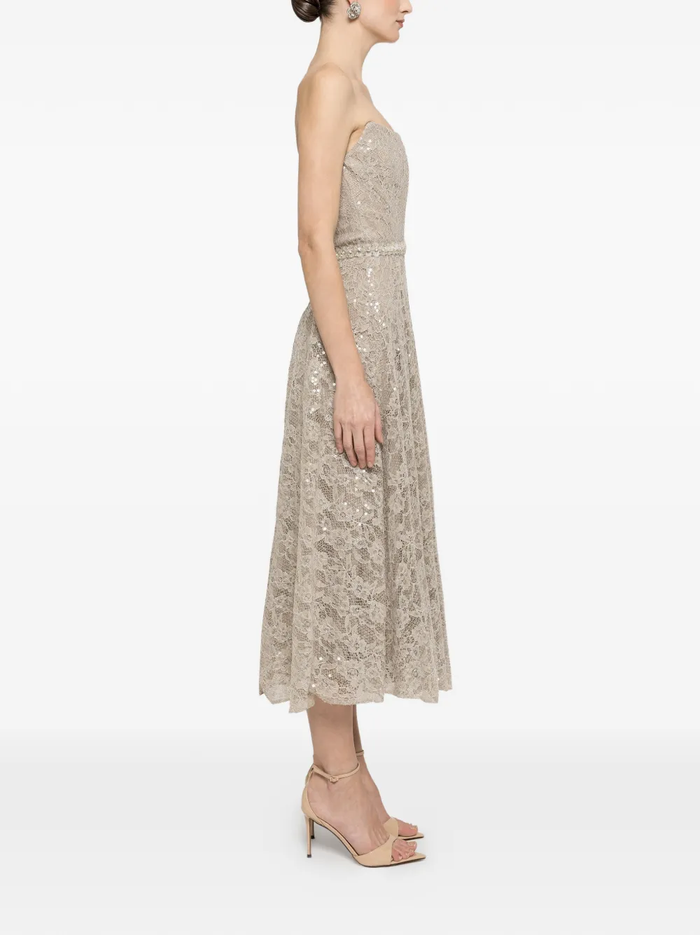 NISSA Midi-jurk met pailletten en kant Beige