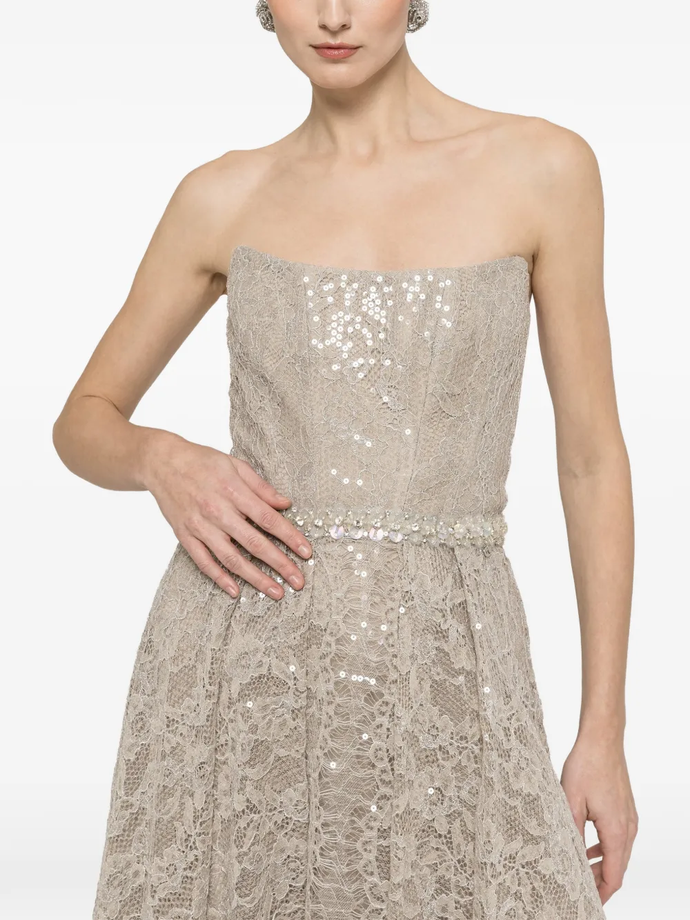 NISSA sequin lace midi dress - Neutrals