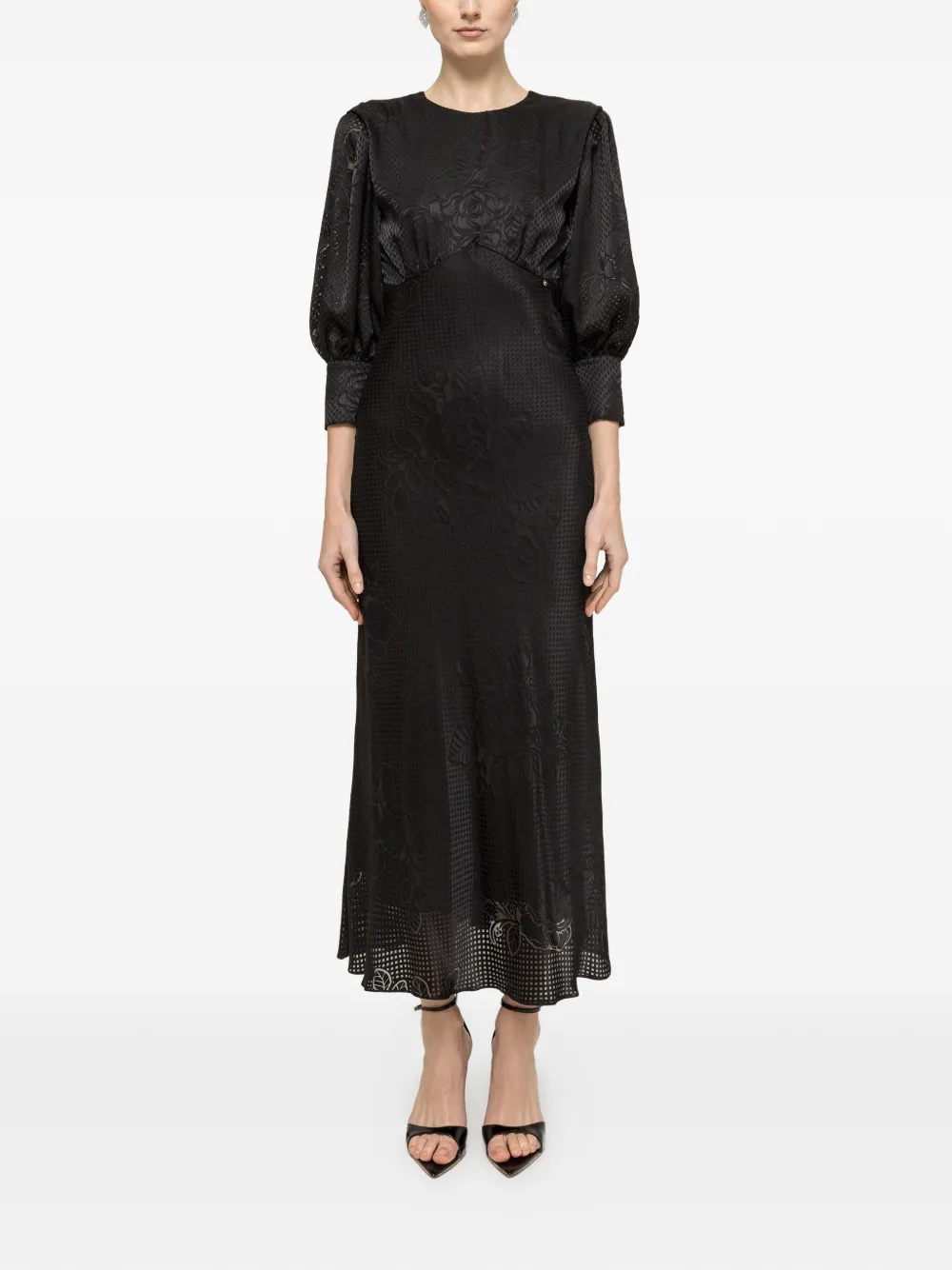  Nissa Puff-sleeve Midi Dress - Black 