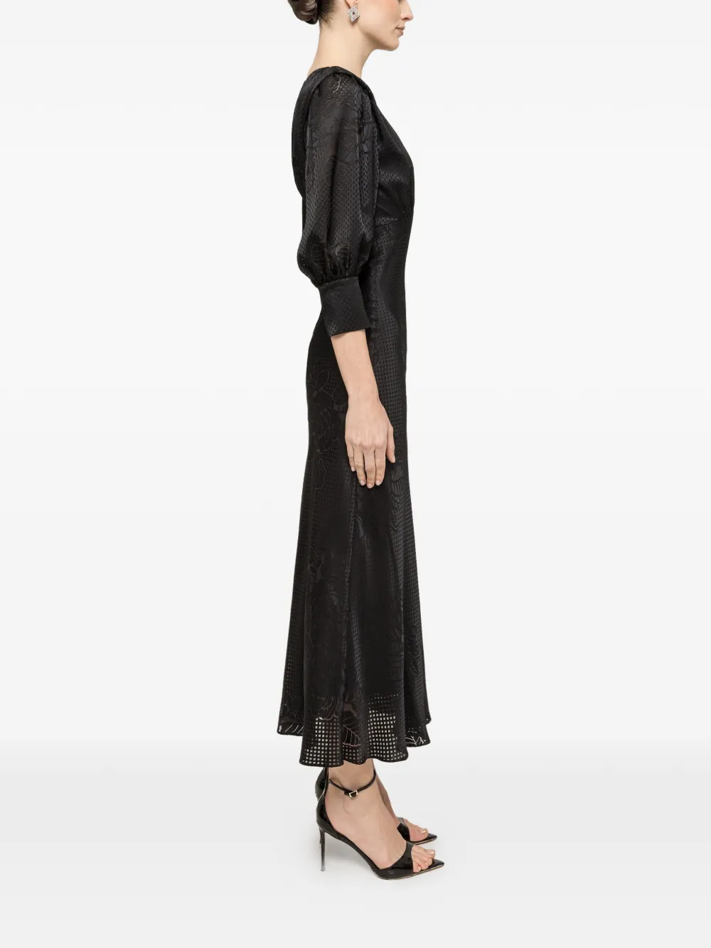  Nissa Puff-sleeve Midi Dress - Black 