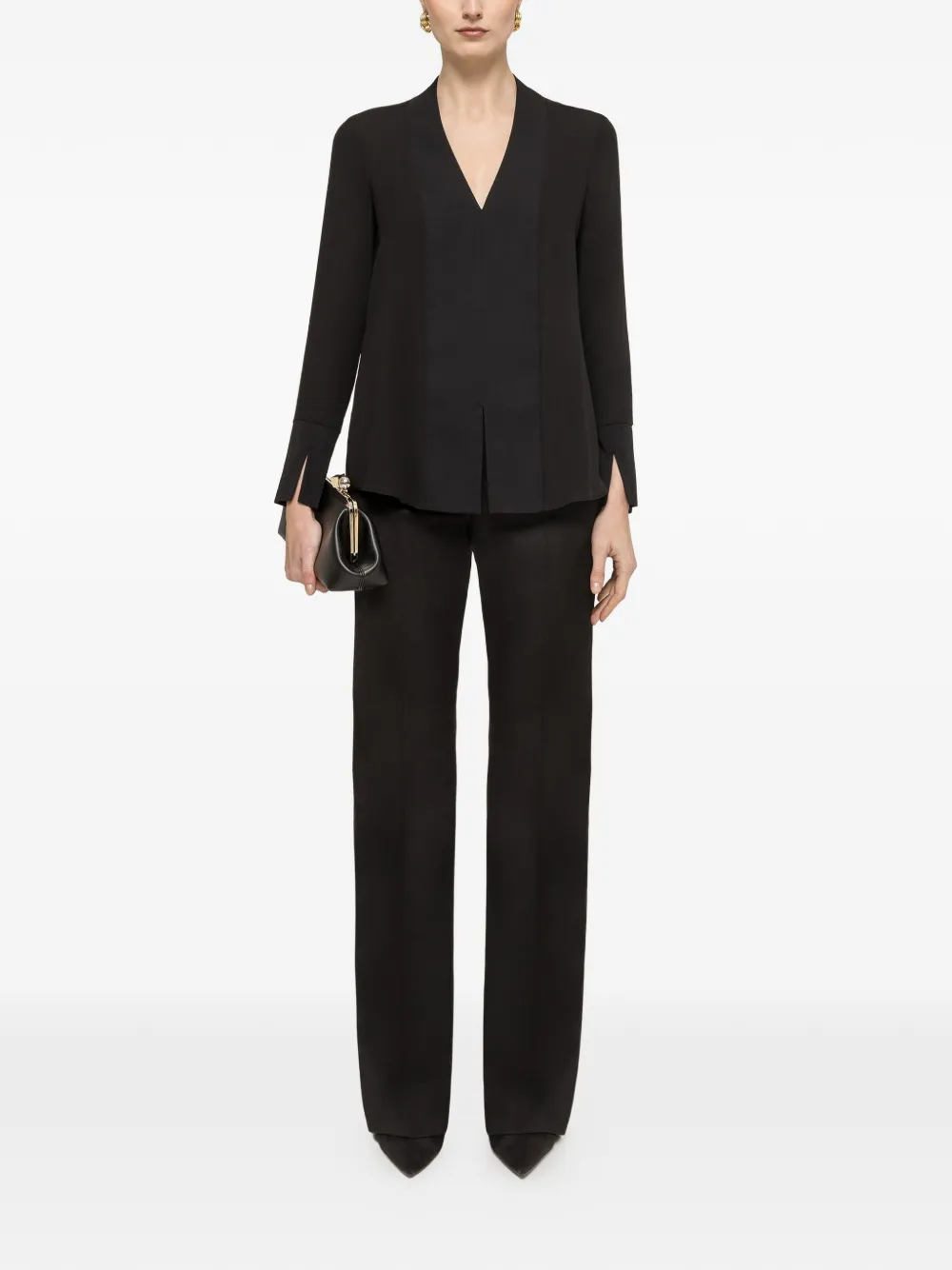  Nissa V-neck Panelled Top - Black 