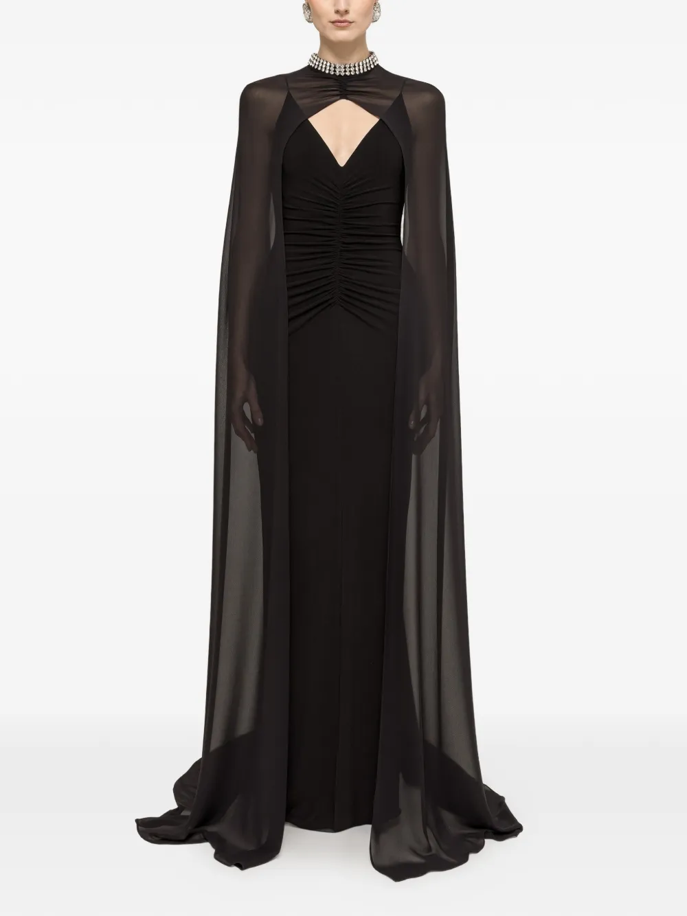NISSA detachable-cape maxi dress - Black