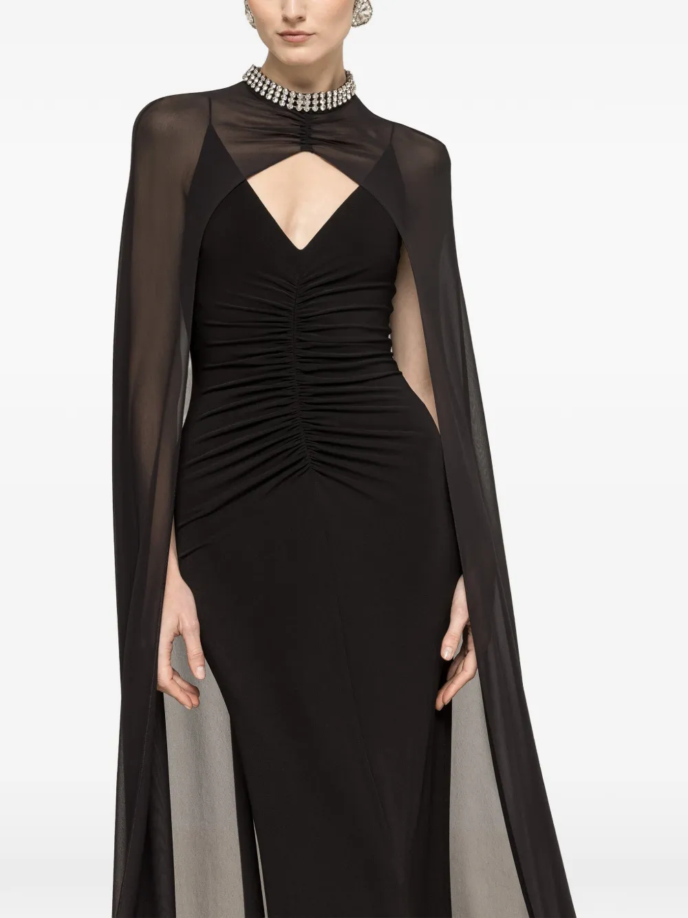 NISSA Maxi-jurk met afneembare cape Zwart