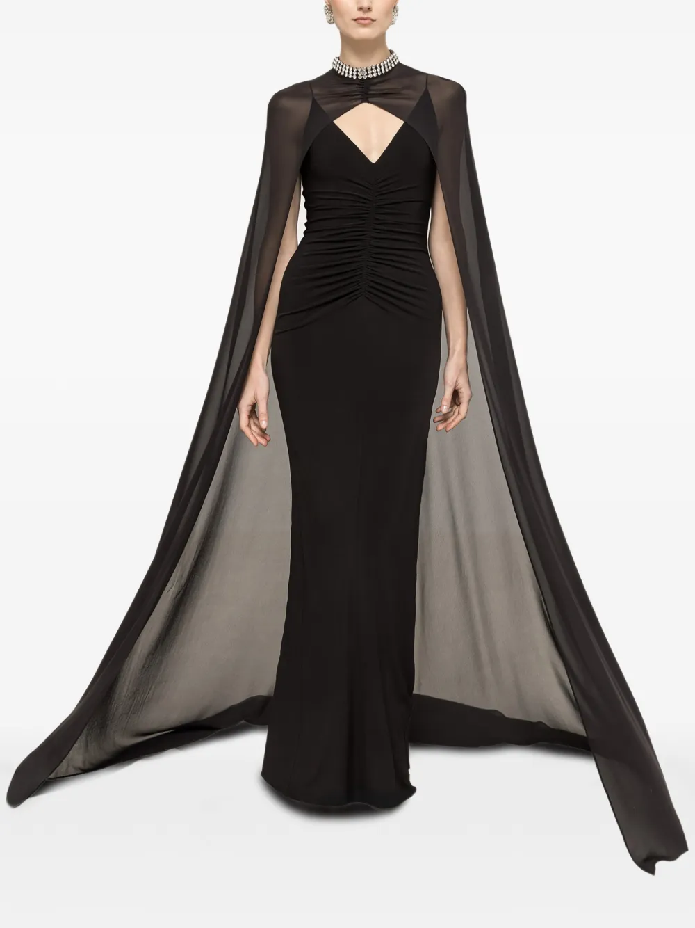 NISSA Maxi-jurk met afneembare cape Zwart