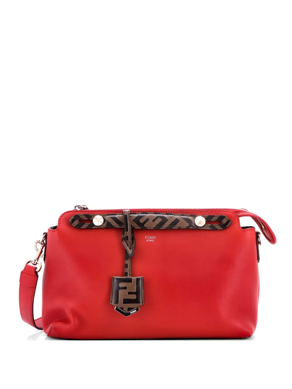 Fendi Pre-Owned By The Way Leather with Zucca Embossed Detail Small satchel - Rosso