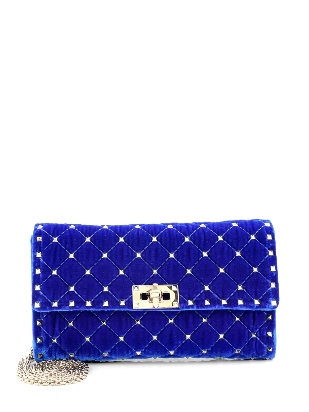 Valentino Garavani Pre-Owned Rockstud Wallet On Chain Quilted Velvet Small crossbody bag - Blu